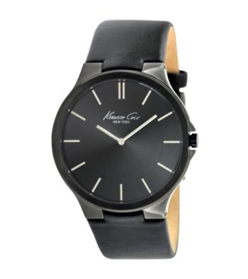 Kenneth Cole New York® Men's Slim Silver Case, Black Dial, Black Leather Strap