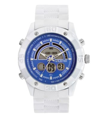 Unlisted by Kenneth Cole® Ana-Digi Dial with White Case, Blue Dial and White Rubber Strap