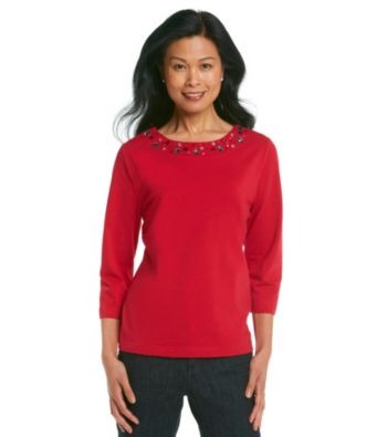 Breckenridge® Petites' Jeweled Scoopneck Tee