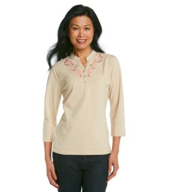 Breckenridge® Petites' Embroidered Henley Tee
