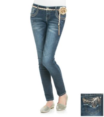 Wallflower Vintage® Juniors' Chain Belted Skinny Jeans