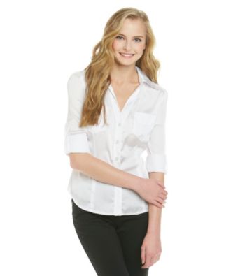 XOXO® Juniors' Roll-Cuff Camp Shirt