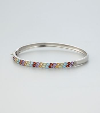 Designs by FMC Sterling Silver Plated over Brass with Multi Gemstone and Diamond Accent Boxed Bangle Bracelet