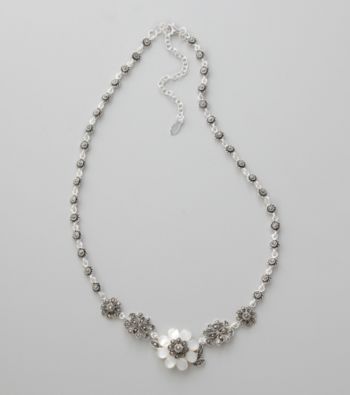Marsala Sterling Silver Marcasite and Mother of Pearl Pendant Necklace