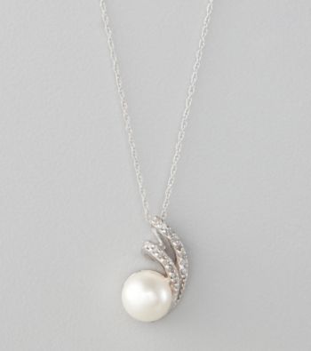 Marsala 10K White Gold and Pearl Pendant Necklace