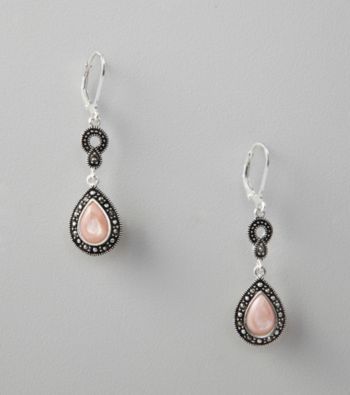 Marsala Sterling Silver Marcasite and Pink Shell Earrings