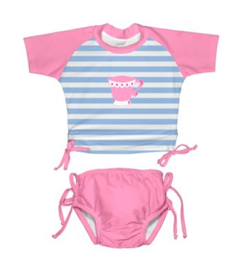 i play.® Girls' Light Blue/Pink Teacup 2-pc. Tie Rashguard Swim Set