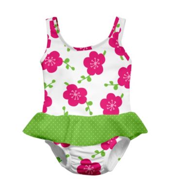 i play.® Girls' White Blossom Swim Diaper Skirty Tanksuit