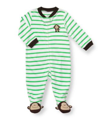 Carter's® Baby Boys' White/Green Striped Cotton Monkey Footie