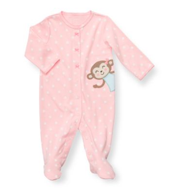 Carter's® Baby Girls' Pink Cotton Polka-Dot Monkey Footie