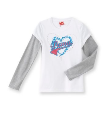PUMA® Girls' 7-16 White Long Sleeve Hearts Skater Tee