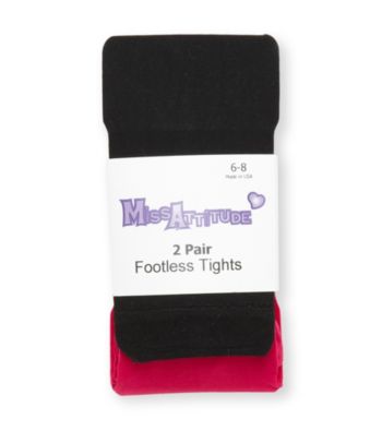 Miss Attitude Girls' 2-pk. Pink/Black Footless Tights