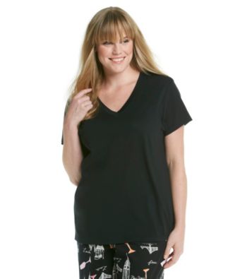 HUE® Plus Size Classic Short Sleeve V-Neck Top - Black
