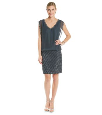 J Kara® Sequined Sheer Blouson Dress