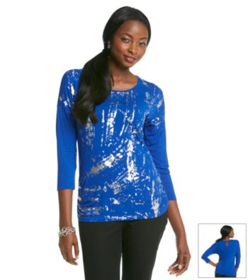 Laura Ashley Metallic Brush Stroke Dolman Top