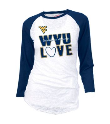 Soffe® Juniors' West Virginia University Burnout Baseball Tee