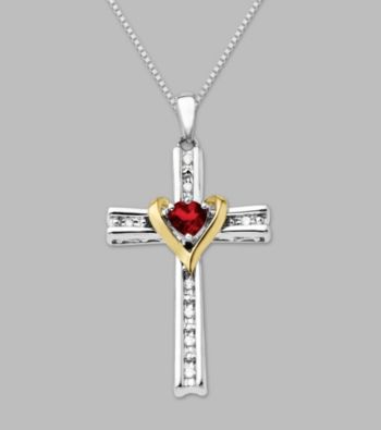 Created Ruby and White Sapphire Cross Pendant Necklace
