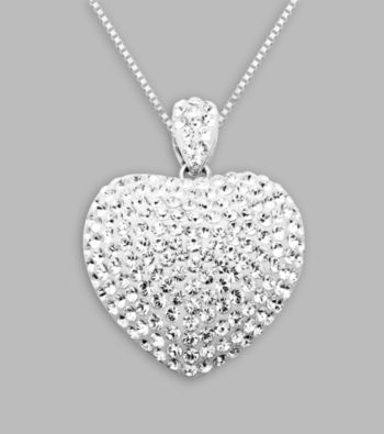 White Crystal Heart Pendant Necklace in Sterling Silver