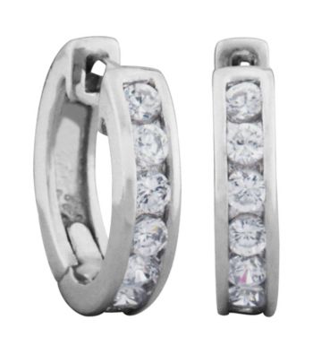 Rhodium Over Brass Cubic Zirconia Hoop Earrings