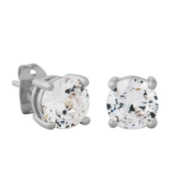 Rhodium Brass Bass 6.5mm Cubic Zirconia Stud