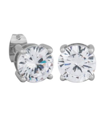 Rhodium Brass Bass 8mm Cubic Zirconia Round Stud