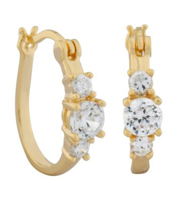18K Gold Plated Brass Round Cubic Zirconia Hoop Earrings