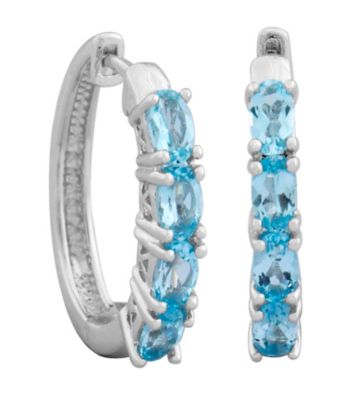 Rhodium Brass Base Oval G Sky Blue Topaz Hoop