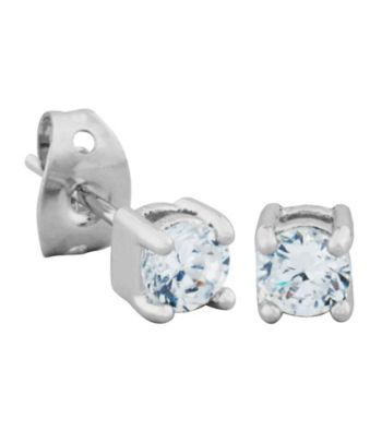 Rhodium Brass Base Cubic Zirconia Round Stud Earring