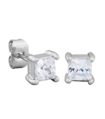 Rhodium Brass Base Square Cubic Zirconia Stud