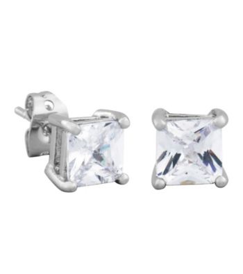 Rhodium Brass Base 6Square 6mm Cubic Zirconia Stud
