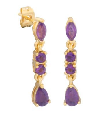 18K Brass Base Marquis Pear Shape Amethyst Drop Earring