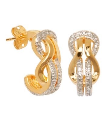 18K Brass Base Diamond Accent Two-Tone J-Hoop Earring
