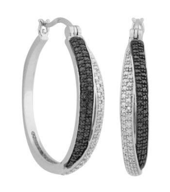 Rhodium BB Gun Color Diamond Accent Hoop Earring