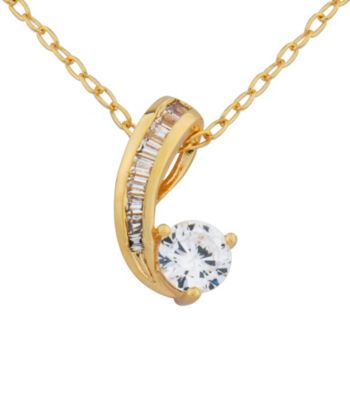 18K Gold over Brass Base Round Cubic Zirconia Pendant Cable Chain 18