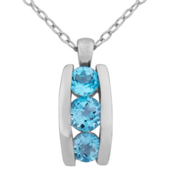Rhodium Brass Base Sky Blue Topaz Pendant on Cable Chain