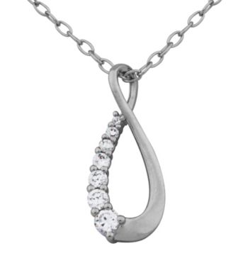 Rhodium Brass Base Round Cubic Zirconia Pendant on Cable Chain 18