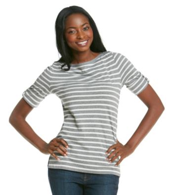 Jones New York Sport® Stripe Button-Shoulder Boatneck Tee