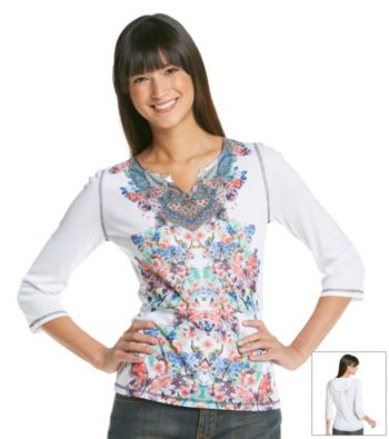 Oneworld® Splitneck Floral Henley Top
