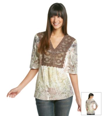 Oneworld® Lace Printed Peasant Tunic