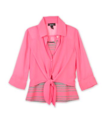 Amy Byer Girls' 7-16 Woven Tie Top