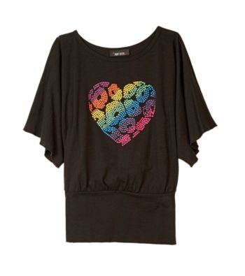 Amy Byer Girls' 7-16 Black Multi Heart Banded Top