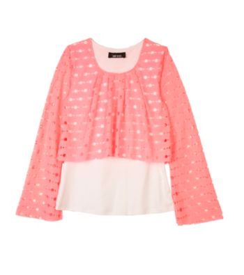 Amy Byer Girls' 7-16 Neon Pink Bell Sleeve Popover Top