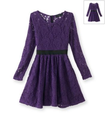 Jessica Simpson Girls' 7-16 Purple Lillian Lace Overlay Dress
