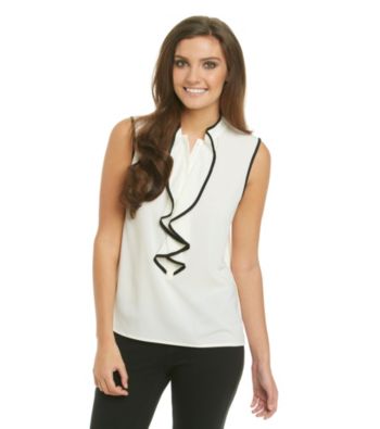 Calvin Klein Ruffle Blouse with Black Trim