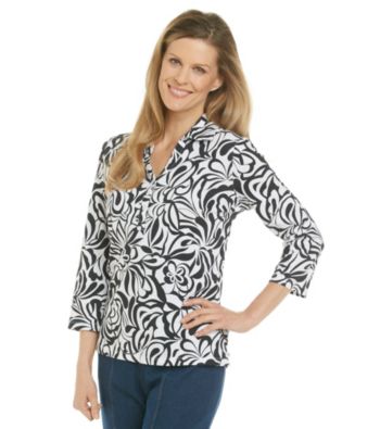 Cathy Daniels® Black White Duet Polo Top