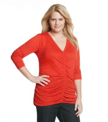 DKNY JEANS® Plus Size Shirred V-Neck Knit Top