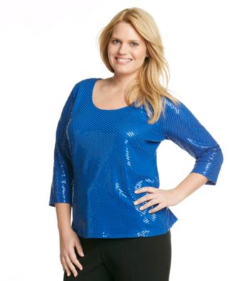 Calvin Klein Collection Plus Size Sequined Scoopneck Top