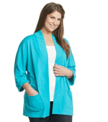 Rafaella® Plus Size Cardigan with Open Front and Two Pockets
