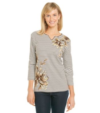 Alfred Dunner® Petites' Striped Floral Print Top