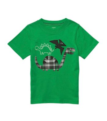 Carter's® Boys' 2T-4T Green Short Sleeve Plaid Dinosaur Tee